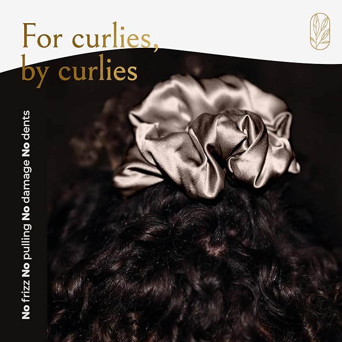 Silk Scrunchies for Women Ponytail Holders – Oversized Mulberry Silk Scrunchies – Extra Large No Damage Hair Ties for Curly, Thick, and Thin - Hair Accessories for Women – London Fog, XL By Curlfriend