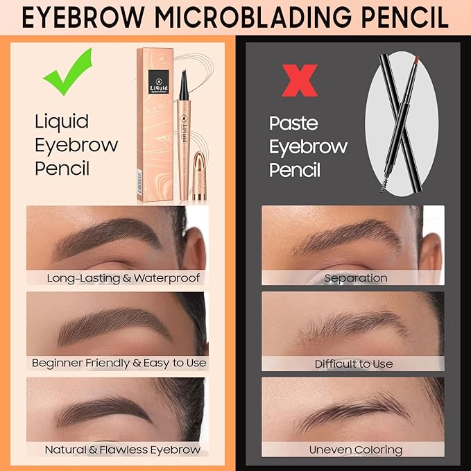 Eyebrow Pen - Upgraded 3D Liquid Eye Brow Microblading Pencil With Micro 4 Point Lift & Brow Pen Snatch, Long-Lasting Waterproof (Light Brown)