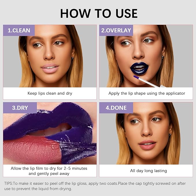 QueenDiary lip stain peel off lip gloss all day long lasting Waterproof and Transferproof lip tint - matte finish peel off lip liner (01#Unique)