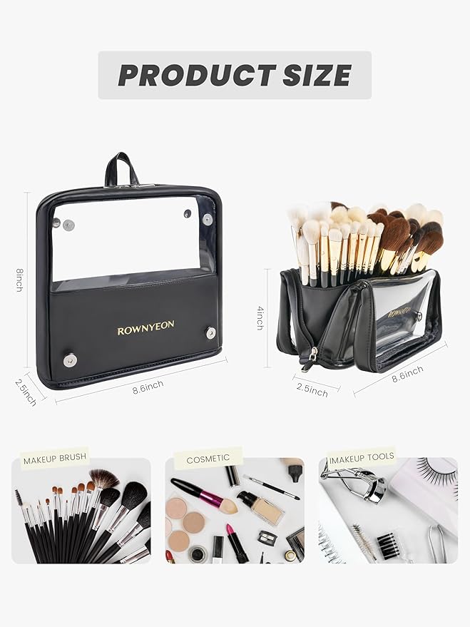 ROWNYEON Makeup Brush Bag, High Capacity Stand-Up Makeup Brush Holder, Travel Professional Cosmetic Bag Artist Organizer Bag Large Makeup Brush Case with Adjustable Divider (Brushes Not included)