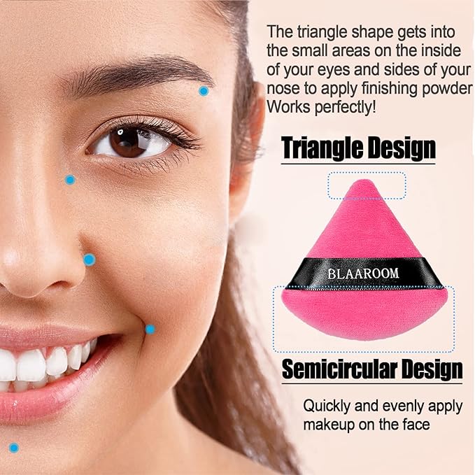 12 Pieces Velour Pure Cotton Powder Puff Face Makeup Triangle Powder Puffs for Loose Powder Wet Dry Cosmetic Foundation Beauty Sponge Makeup Tools -Black Rose Red