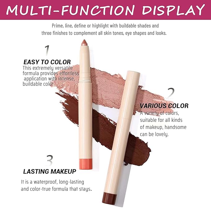 Eyeshadow Pencil Makeup, Waterproof Hypoallergenic Long Lasting Crayon, Highlighter Matte Cream Eye Shadow Stick, Glitter Primer Palette Shimmer Eyeliner Pen, Enthusiasm Matte