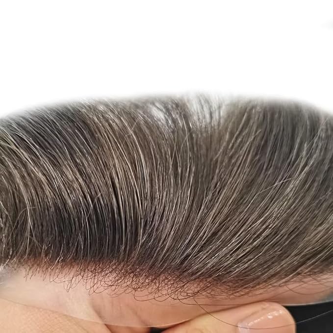 FACE MIRACLE Hair System for Men French Lace Mens Toupee Human Hair Replacement System Lace with PU Toupee for Men Male Hair Piece Wigs 6"X8" 3# DARK BROWN