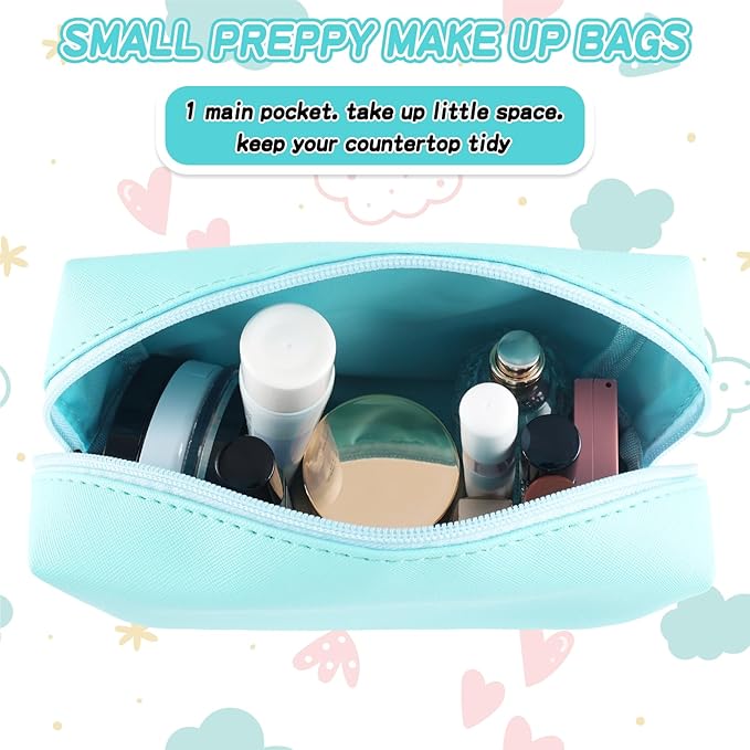 Gifts for Girls Initial Makeup Bag Personalized Cosmetic Bag with Zipper Cute Travel Toiletry Bag Waterproof PU Preppy Makeup Pouch Birthday Gift for Teen Girls Women(Blue Q)