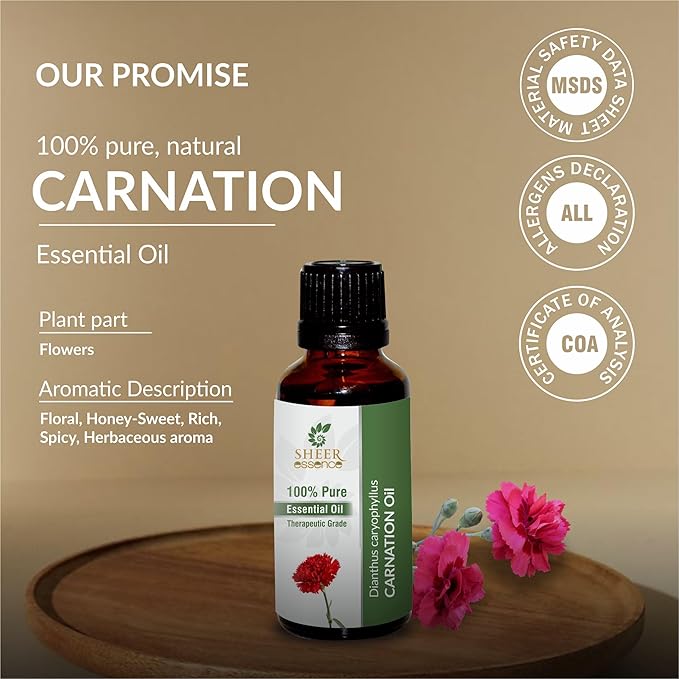 Essential Oils 4oz - 100% Pure and Natural - Therapeutic Grade Oil - Huge 4 Fluid Ounces Bottle with Premium Glass Dropper (Carnation Oil)