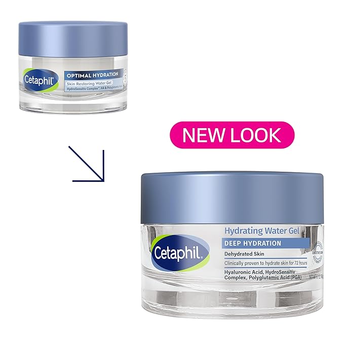 Cetaphil Deep Hydration Skin Restoring Water Gel with Hyaluronic and Polyglutamic Acid, Face Moisturizer, 72 Hour Hydration, For Dry, Dehydrated Sensitive Skin, Fragrance Free, 1.7 oz, Fragrance Free