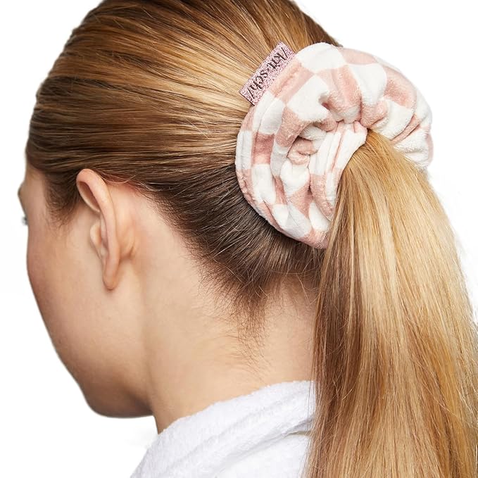 Kitsch Ultra Soft Microfiber Large Hair Ties for Women - Towel Scrunchies for Wet Hair, 2 Count - Terracotta Checker