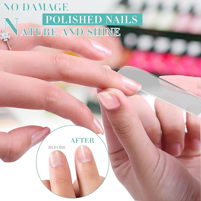 Glass Nail File - 2PC Upgrade Glass Nail Shiner for Natural Nails Nano Nail Buffers Crystal Polisher with Case, Professional Manicure Tools Kit for Acrylic Nail Care for Women and Girls