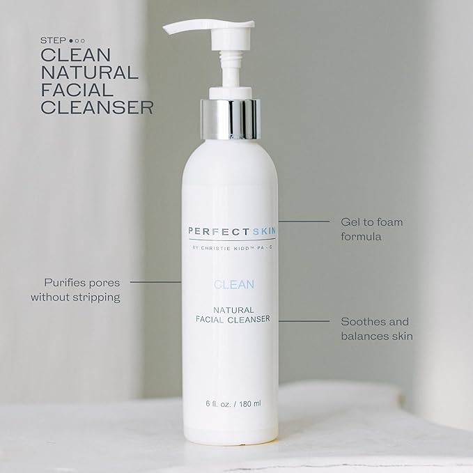 PERFECT SKIN BY CHRISTIE KIDD, PA-C | Clean Natural Facial Cleanser – Gentle Face Wash with Aloe, Olive Leaf & Tea Tree – Soothes, Hydrates, Deep Cleans Pores – 6 fl oz (180 ml)