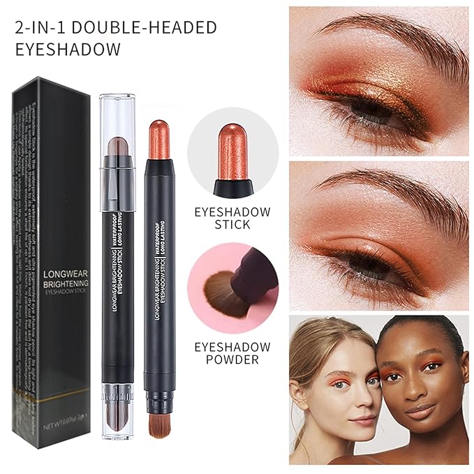 Brick Red Dual Ended Eyeshadow Stick 12 Colors Matte and Shimmer Waterproof Long Lasting Creamy Eyeshadow Pencil for Smokey Eye Natural Everyday Makeup