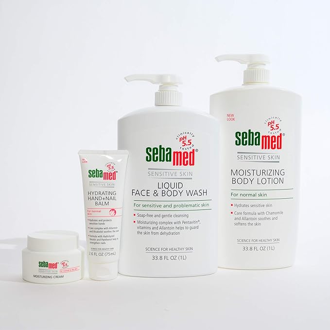 SEBAMED Paraben-Free Face and Body Wash With Pump for Sensitive and Delicate Skin pH 5.5 Ultra Mild Dermatologist Recommended Cleanser 33.8 Fluid Ounces (1 Liter) Pack of 3