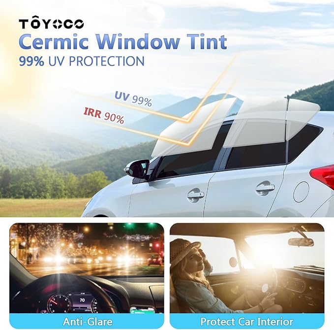 5% VLT Ceramic Car Window Tint Film - (20in * 20ft) Window Privacy Film, 99% Blocks UV & 95% IR Ray, Glare Reduction Blackout Window Film Auto Car Windshield Sun Shade Roll