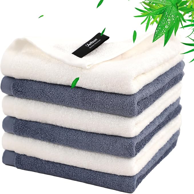 Wash Cloths 6 Pack, Super Soft and Gentle Face Towel on Sensitive Skin, Reusable Makeup Remover Eraser, 13x13 inch Large Washcloths for Face and Body, Easy to Clean Slate Blue Facial Cleaning Cloths