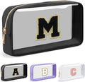 Personalized Initial Letter Clear Makeup Bag,Preppy Small Nylon&PVC Cosmetic Zipper Bag with Chenille Letter,Travel Skincare Toiletry Bag,Monogram Christmas Gift for Teen Girls Women,M