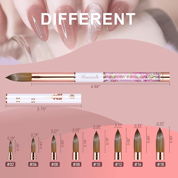 Acrylic Nail Brush Size 10,KEMEISI 100% Pure Kolinsky Nail Art Brushes Sturdy Handle Oval Shaped Acrylic Powder Nail Design Tools for Professional Manicure DIY Home Salon (White)