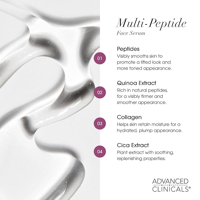 Advanced Clinicals Multi Peptides Serum For Face | Visible Anti Aging Hydrating Collagen Peptide Facial Serum With Vitamin E Helps Improve Look Of Wrinkles, Puffiness, & Uneven Skin Tone, 2-Pack