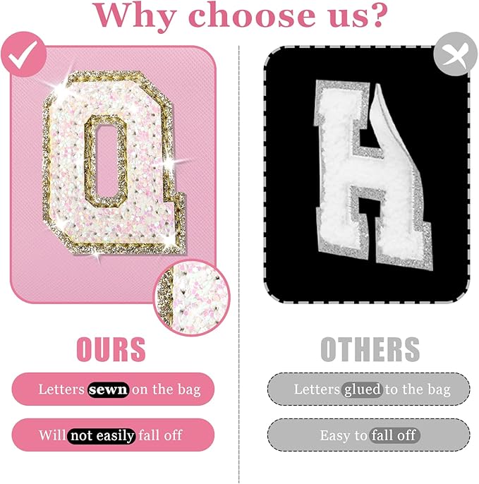 Personalized Initial Letter Makeup Bag, Small Preppy Glitter Letter Cosmetic Pouch PU Waterproof Zipper Travel Toiletry Bag, Unique Letter Patch Makeup Organizer Gift for Women Teen Girls(Letter Q)