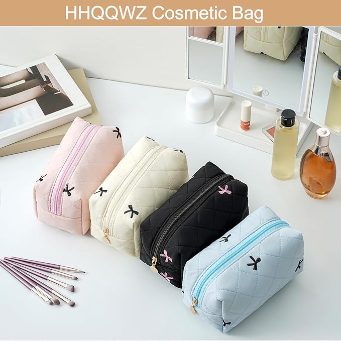 Makeup Bag Travel Cosmetic Bag for Women Girls, Zipper Make Up Pouch, Floral Flowers Toiletry Organizer Makeup, Portable Storage Cosmetic Travel Cloth Bag (Sky Blue)