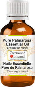 Greenwood Essential Pure Palmarosa Essential Oil (Cymbopogon martinii) Steam Distilled 30ml (1.01 oz)