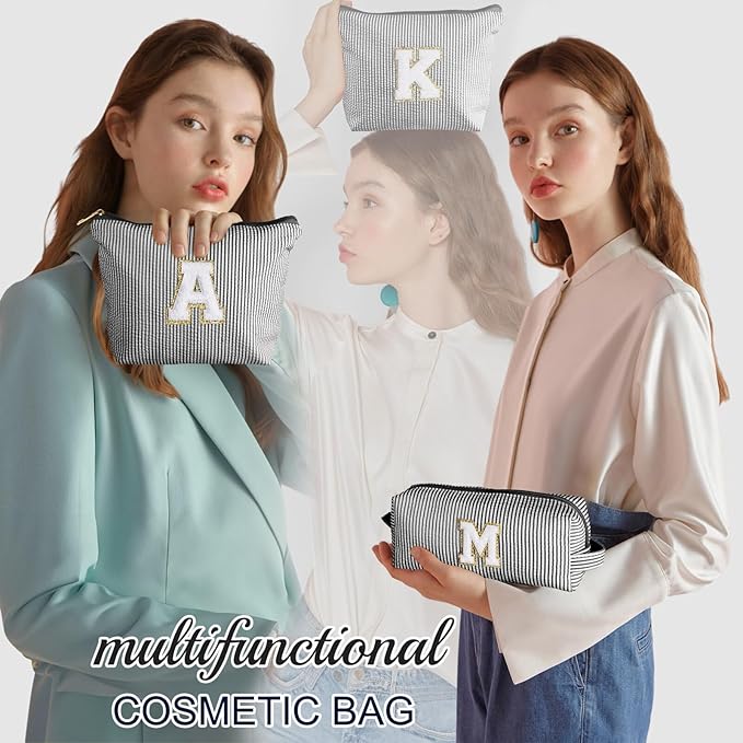 YOOLIFE Monogram Makeup Bag for Girls Teen Girl Gifts | Initial Makeup Bags Cosmetic Toiletry Pouch Make Up Case Best Friend Friendship | Stocking Stuffers for Girls Teen Daughter Teacher Black S