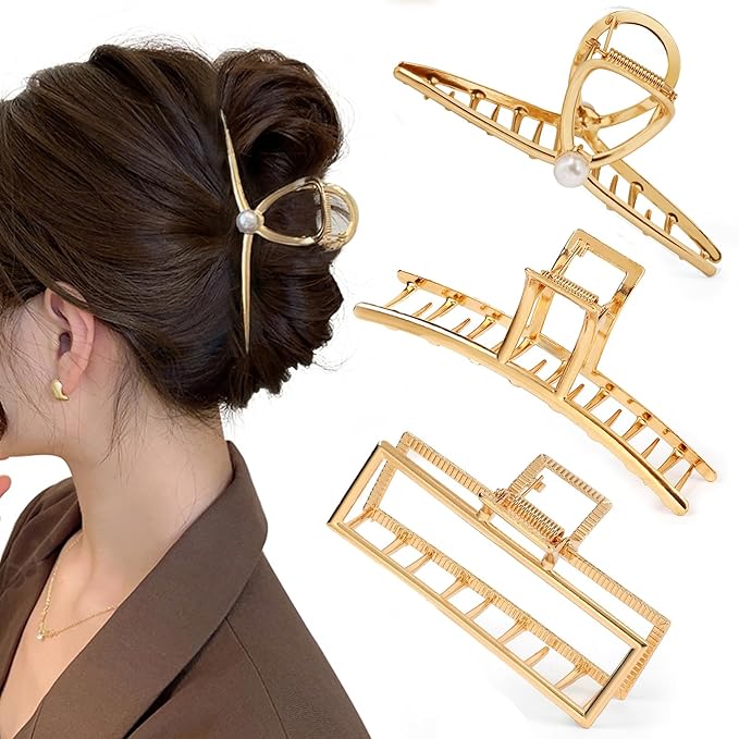 Mehayi 3 PCS Metal Large Hair Claw Clips for Thick Heavy Hair, Big Non-Slip Hair Catch Barrette Jaw Clamp, Strong Hold Claw Barrettes for Long Hair, Fashion Hair Styling Accessories for Women Girls