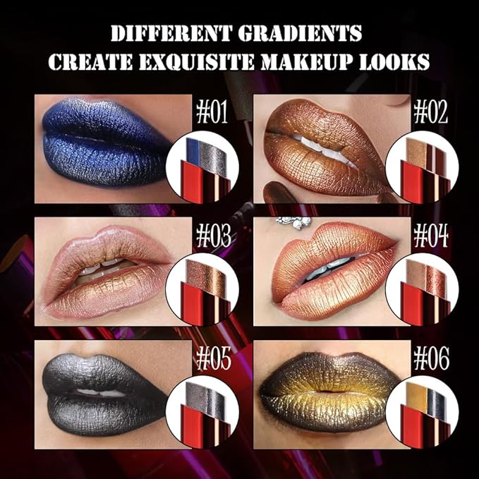 Shimmer Champagne Gold Warm Brown Lipstick Long Lasting Metallic Lip Liner Shimmer for Women Makeup Double Colors Eyeshadow Stick Hydrating Highly Pigmented Coverage Non Stick Cup Lips Gloss