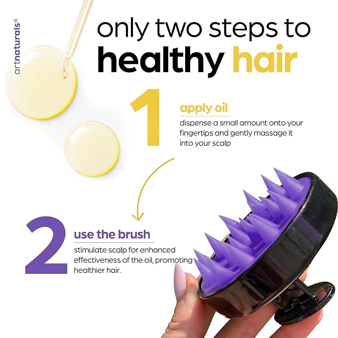 ArtNaturals Organic Rosemary & Castor Hair Growth Oil + Scalp Massager Set – Hair Relaxer for Dry, Itchy Scalp, Thickening & Hydration - Scalp Oil Products For Damaged Hair & Split Ends – 4.0 oz