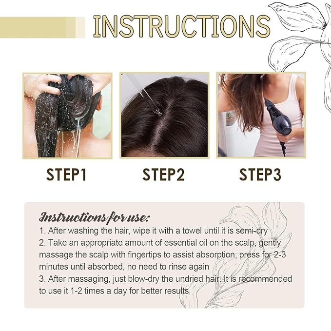 Gaukomzs 3PCS Natural and Rosemary Oil for Hair Growth, Dry Damaged and Thin Hair