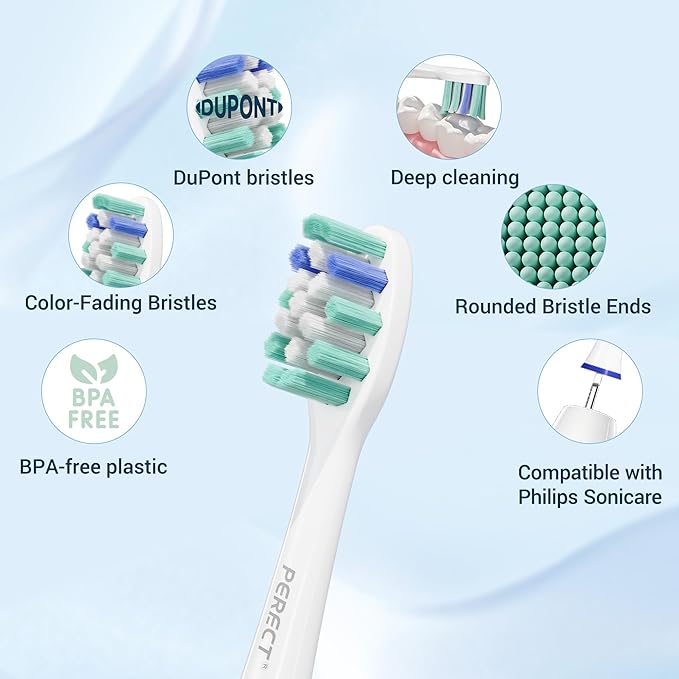 PERECT Soft Replacement Toothbrush Heads 6-Pack for Philips Sonicare Click-On Models – Fits 4100, 5100, 6100, 9023, W Optimal Plaque Control, Not Compatible with Essence/E-Series or Philips One