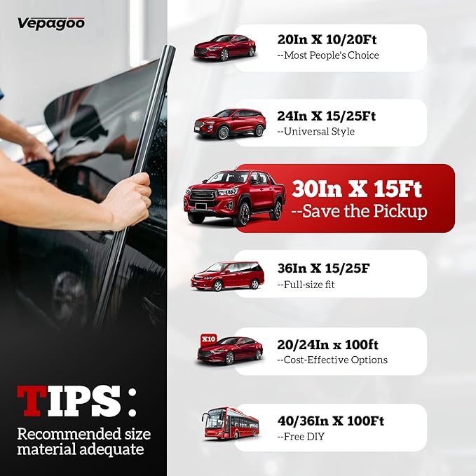 Vepagoo 5% VLT Ceramic Car Window Tint Film (30" x 25FT) - Heat & Glare Reduction, Blocks UV & IR Rays, Scratch Resistant, Privacy Tint Fit for Sedan SUV Pickup Truck