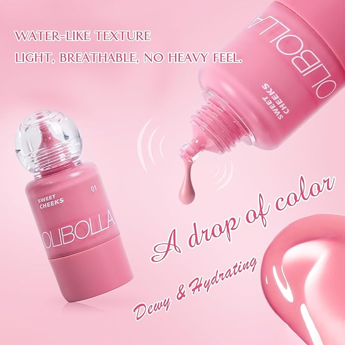 Liquid Blush, High Pigment, Buildable, Lightweight, for Radiant & Flushed & Dewy Cheeks, Long-lasting, Hydrating Cream Blush, For Dry Skin, 0.33 fl.oz