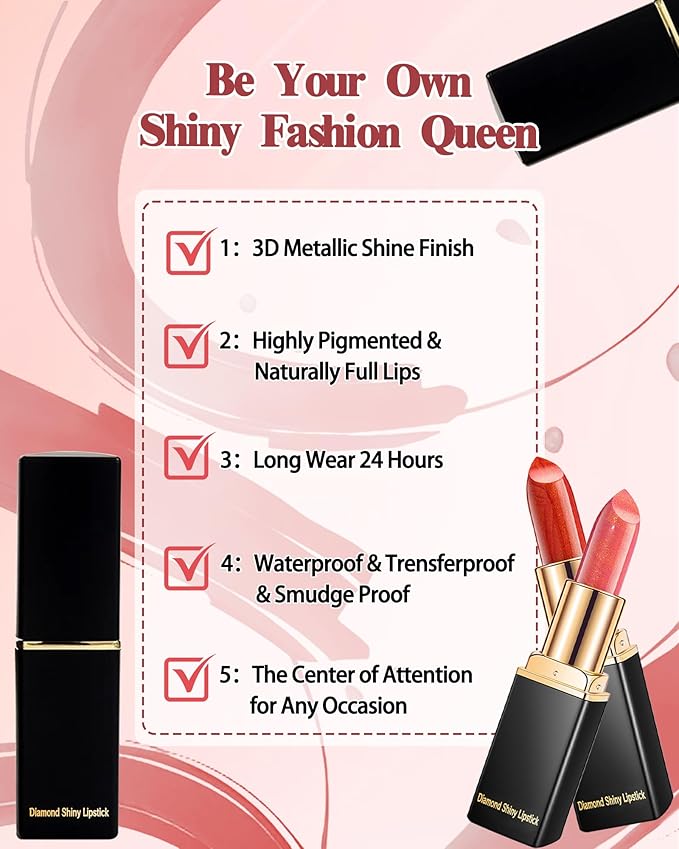 Metallic Brown Color Changing Shimmer Lipstick for Women,3D Shine High Impact Long Lasting Hydrating Transfer Proof Lipstick,Creamy Matte Non Sticky Plumping Lipgloss,Full Coverage Lip Color Makeup 06