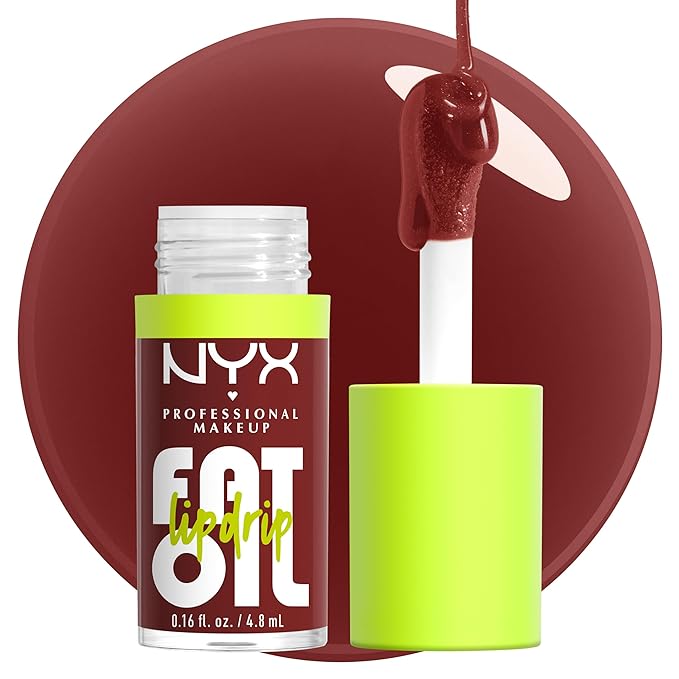 NYX PROFESSIONAL MAKEUP Fat Oil Lip Drip, Moisturizing Lip Oil Gloss, Vegan Tinted Formula, Up to 12 HR Hydration - Inside Scoop (Plum Brown)