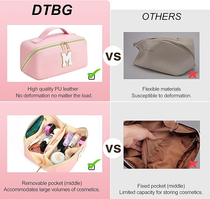 for Christmas Day Gifts, Makeup Bag for Women, PU Leather Travel Toiletry Bags, Initial Make Up Cosmetic Pouch for Teen Girls, Wide Open Portable Skincare Bag, Personalized Birthday Gifts, Pink K