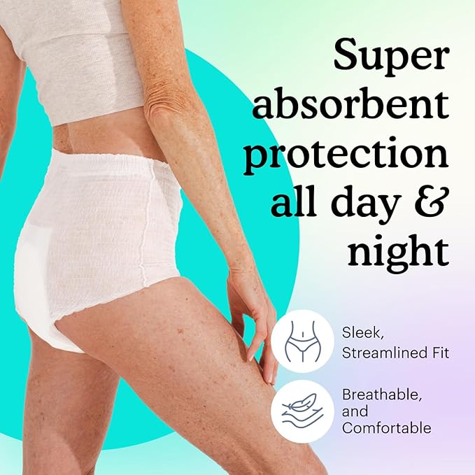 Because Adult Incontinence Underwear for Sensitive Skin - Women - Premium Overnight Disposable Briefs, Anti Odor - White, X-Large - Absorbs 6 Cups - 12 Count (Pack of 1)