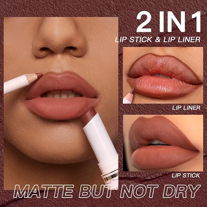 USHAS Lipstick and Lip Liner Combo Set 2 in 1 Waterproof Matte Lipstick pen for Women Lip liner Set Long Lasting with Makeup Set (S12, Pack of 1)