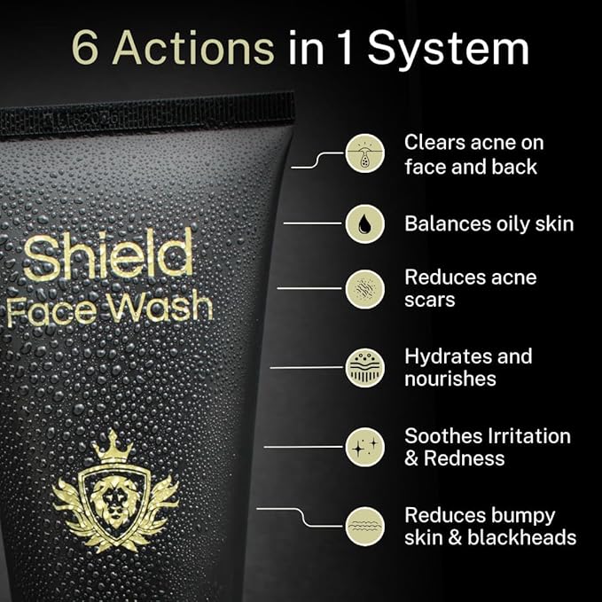 Acne System for Men and Boys, Face Wash, Moisturizer, Pimple Patches, Shield Men's Skin Care Set (4 Months)