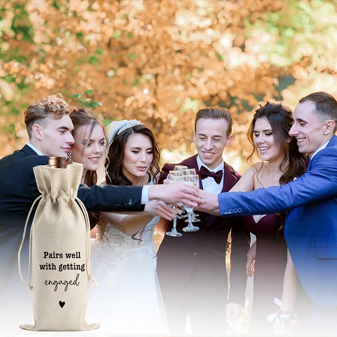 Engagement Wine Gift Bag Wedding Engaged Gifts for Newlyweds Couple Women Men Bridal Shower Gifts for Bride and Groom Pairs Well with Wedding Planning Getting Engaged Wine Bags