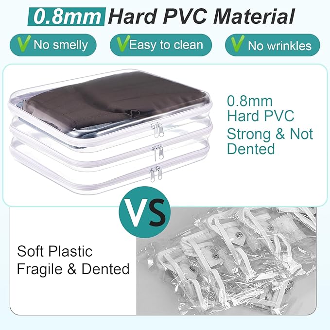 Hoolerry 3 Pcs Clear Hard Zipper Case Plastic Pouch Transparent Hard Case Clear Makeup Bag Portable Travel Organizer Bin for Cosmetics, Building Blocks, Puzzles(White,L)