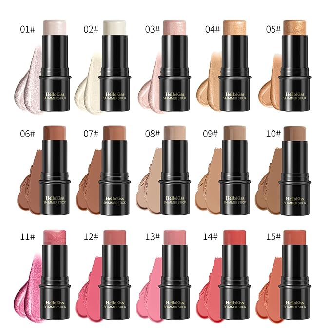 3 Pcs Cream Contour Stick Makeup Kit, Shades with Highlighter, Blush and Bronzer Contour Stick for Sculpt the Cheeks, Waterproof, Matte & Dewy Finish (Light,#01+#09+#11)