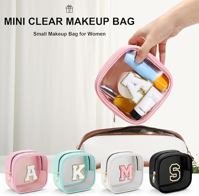 YOOLIFE Initial Make Up Bag Travel Toiletry Bag, Clear Makeup Bag Preppy Cosmetic Bags Organizer Travel Essentials Gifts for Women Teen Girlfriend Teacher Mom Birthday Mothers Day Gifts Blue F