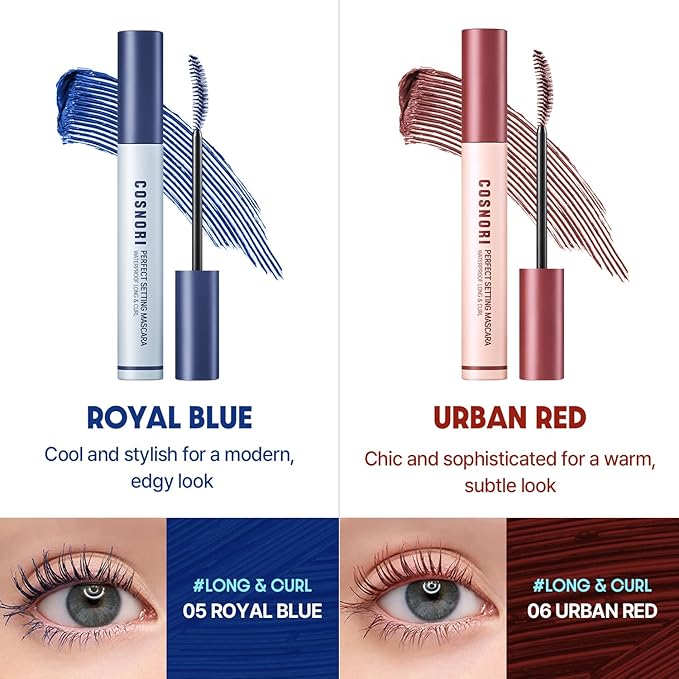 COSNORI Perfect Setting Waterproof Mascara Volume & Curl - Volumizing Mascara Black – Thicker, Voluminous Eyelashes – Waterproof, Smudge Proof, Clump Free – Irritation Free Tested, 0.24 fl.oz.