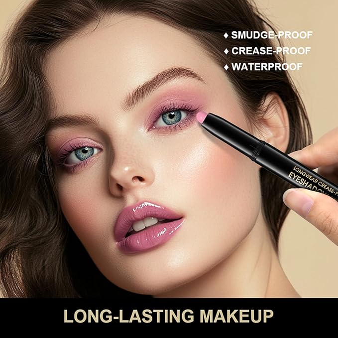 CHIFURE Eyeshadow Stick, Shimmer and Matte Cream Eye Shadow Brightener Sticks Eyeliner Pencil Crayon, Waterproof Long Lasting Eye Highlighter Stick Makeup,0.056 Oz(2PCS #8-Fancy+#9-Champagne)