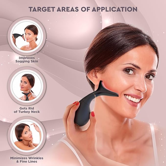 GLO24K Red Light Beauty Device for Face & Neck – 2-Pack, 3-in-1 Facial and Neck Massager with Triple LED & Vibration Technology