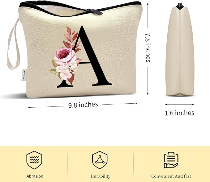 Vavabox A-Z Personalized Makeup Bag, Birthday Gifts for Women Mom, Gifts for Best Friend, Bride Bridesmaid Cosmetic bag (F, Yellow)