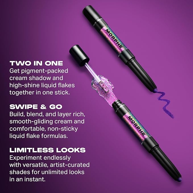 Morphe Mixed Signals Dual-Ended Eyeshadow Stick - Cream Eyeshadow Pigment & Chrome Liquid Flakes for Bold, Layered Eye Makeup Looks - Partner/Player (0.96 oz)