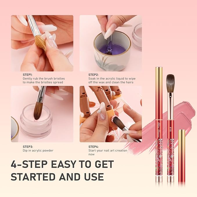 Acrylic Nail Brush Size 16, 100% Real Kolinsky Nail Brush for Acrylic Powder Application, Handmade Women Manicure Nail Extension Tool for Professional DIY Home Salon and Beginner