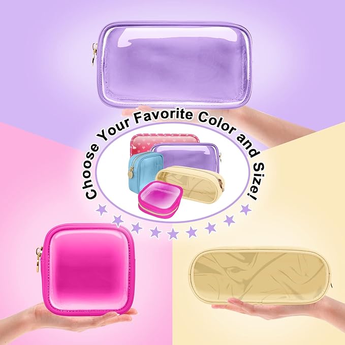 Mini Clear Travel Makeup Organizer Bag for Purse, Small Cute Makeup Bag Preppy Cosmetic Zipper Pouch Purse, Transparent PVC & Nylon Travel Coin Pouch Sanitary Napkin Storage Bag for Women Girl(Purple)