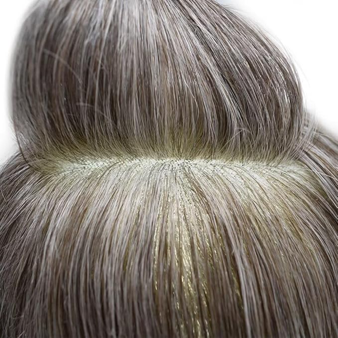 FACE MIRACLE Lace Front Mens Toupee Human Hair System Swiss Lace Center Toupee for Men Thin Skin PU Around Hair Replacement System V-Looped Mens Hair Wig Units 6"X8" #365 Dark Brown with 65% Gray