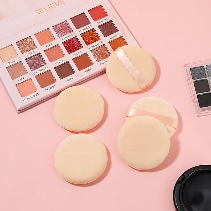 10 Pieces Powder Puffs for Face Powder, 2.36 inch Makeup Puff for Powder Foundation Velour Powder Puff Pure Cotton Powder Applicator Cotton Cosmetic Powder Makeup Puffs Pads with Ribbon